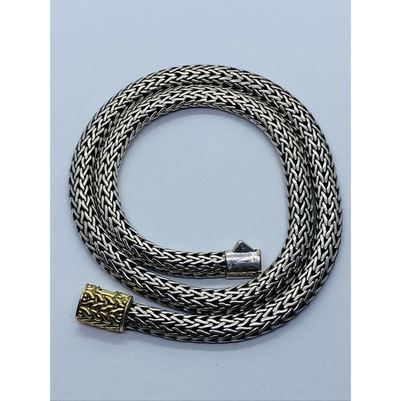 John Hardy Sterling Silver 18K Yellow Gold 6mm Wheat Classic Chain Necklace 16"